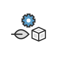 Illustration of a cube, leaf and configuration icon